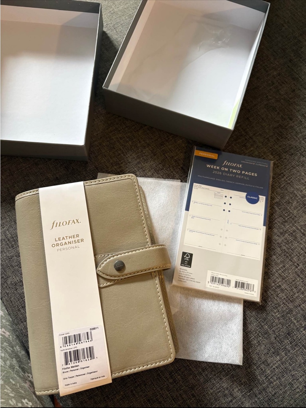 filoFAX Personal Leather Organiser in Light grey